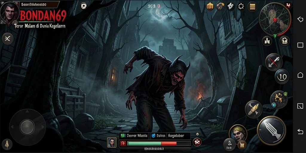 Screenshot gameplay BONDAN69 menampilkan suasana horor yang mencekam.