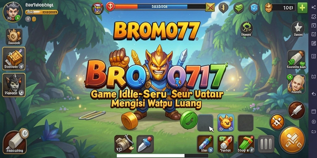 Screenshot utama BROMO77 menampilkan karakter dan sumber daya dalam gameplay Idle yang menarik.