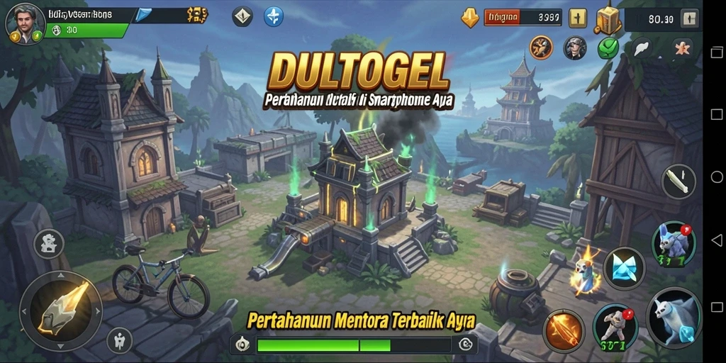 Tampilan utama gameplay DULTOGEL dengan menara dan musuh yang menyerang.