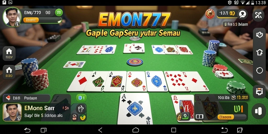 Screenshot EMON777 menampilkan gameplay seru Gaple.