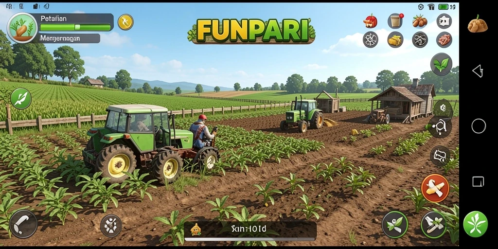 Screenshot yang menunjukkan gameplay seru di pertanian FUNPARI.