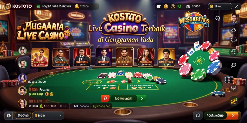 Screenshot gameplay KOSTOTO dengan dealer dan pemain yang berinteraksi.