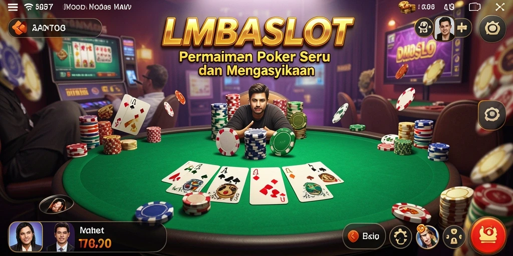 Screenshot gameplay LMBASLOT yang menampilkan suasana bermain Poker yang seru.