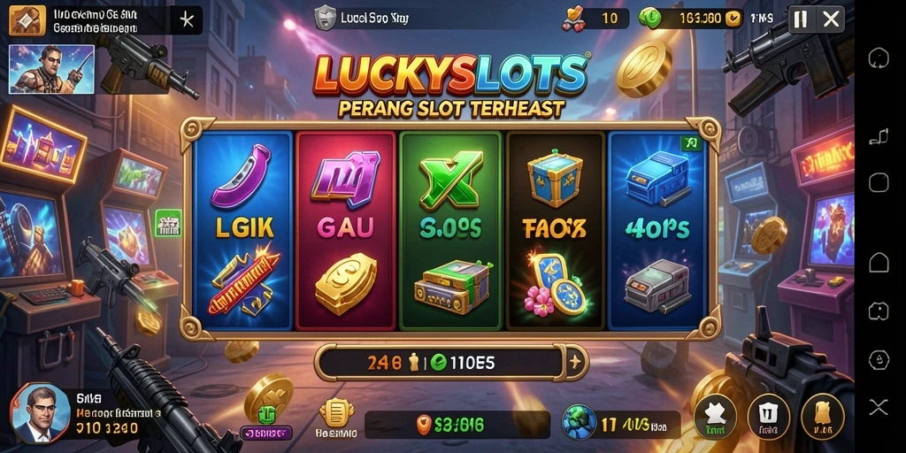 Tampilan gameplay seru dengan kombinasi slot dan tembakan di LUCKYSLOTS.