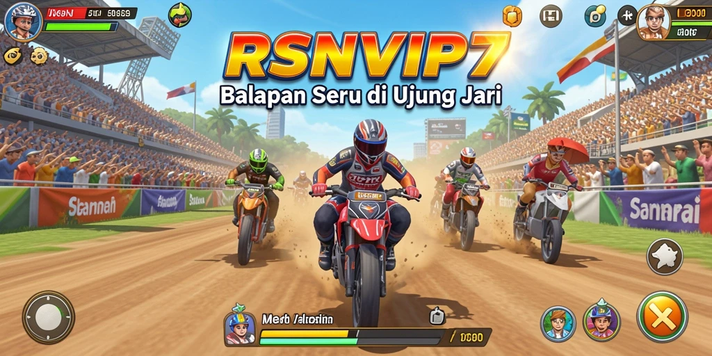 Tangkapan layar RSNVIP7 menampilkan aksi balapan mendebarkan.